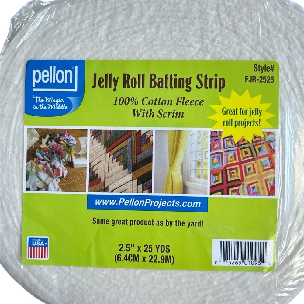 Pellon Jelly Roll Batting Strip 100% Cotton Fleece with Scrim NWT 2.5”x 25 Yards